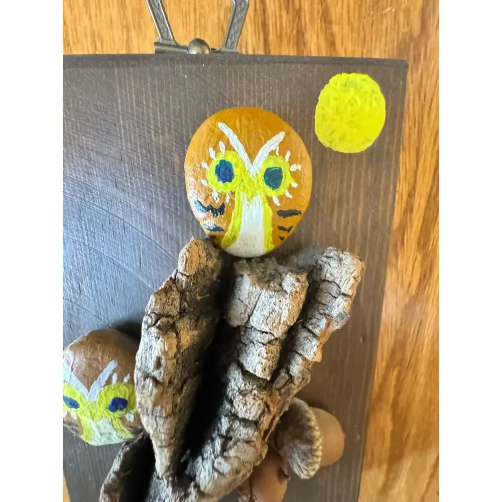 Owl Rock Vintage 72 Hanging Wood Plaque Hand Painted Cottage Core Folk Art